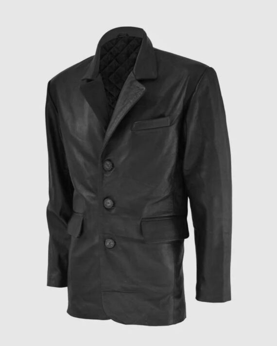 3 Button Men Timeless Leather Coat