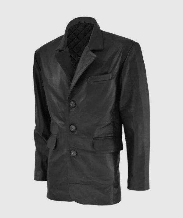 3 Button Men Timeless Leather Coat