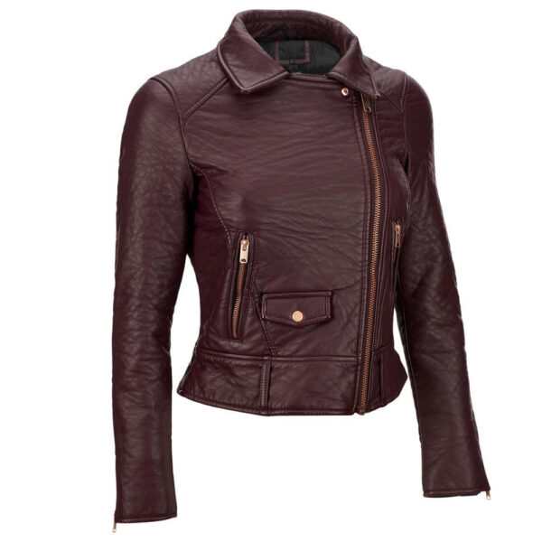 Rita Women's Asymmetrical Brown Leather Moto Jacket