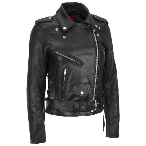 Womens Real Lambskin Leather Black Moto Jacket