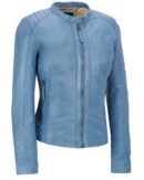 blue leather biker jacket womens​