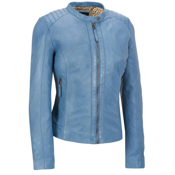 Women's Blue Biker Leather Jacket