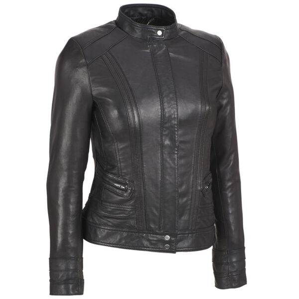 Womens Real Lambskin Leather Black Quilted Biker Jacket