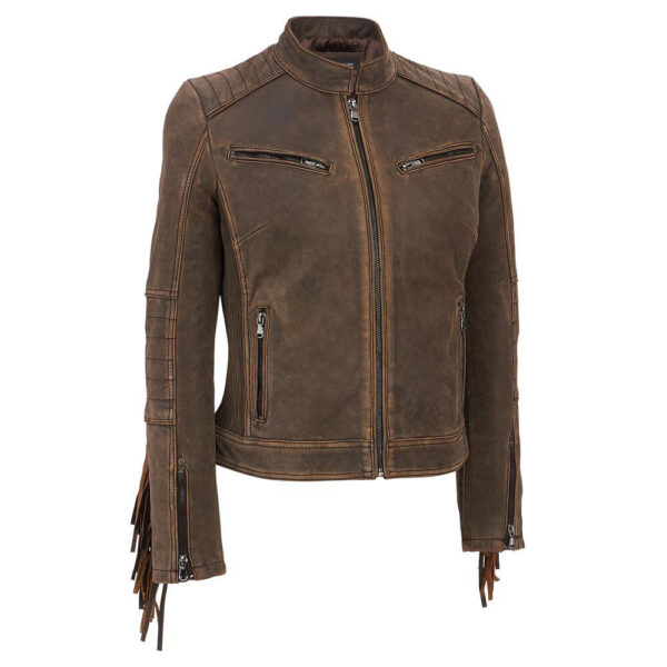 Women's Slim Fit Tan Lambskin Leather Jacket