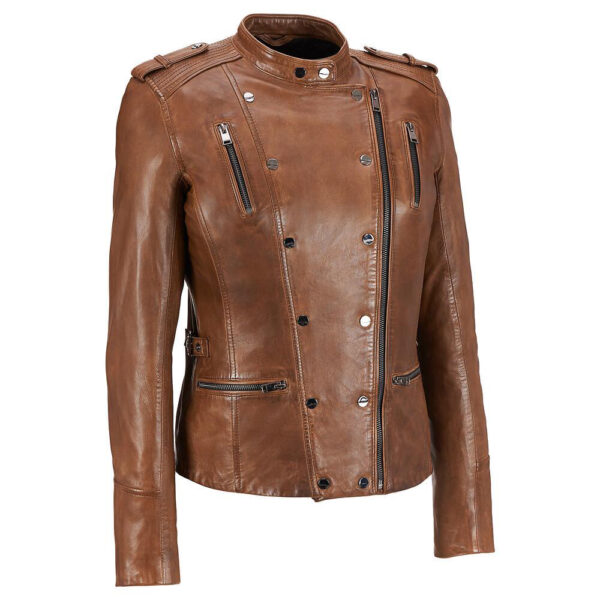 Margaret Women's Asymmetrical Leather Tan Biker Jacket