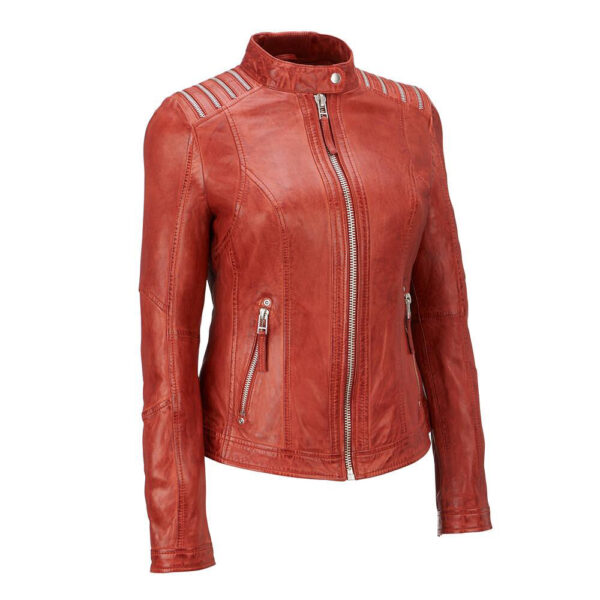 Women's Real Lambskin Leather Tan Quilted Biker Jacket