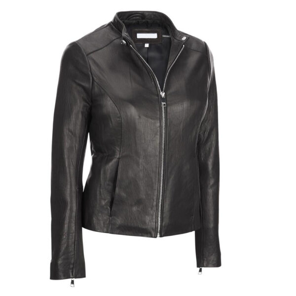 Women's Black Cafe Racer Real Leather Jacket