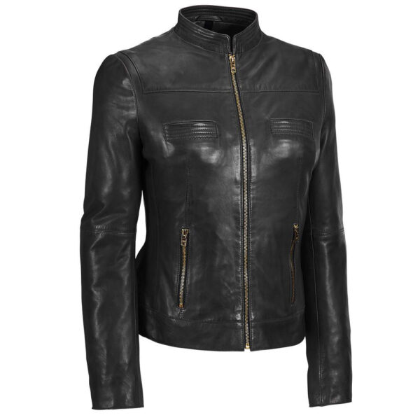 Carrie Women's Black Relaxed Fit Cafe Racer Leather Jacket