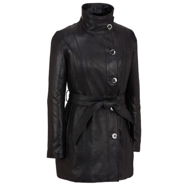 Jackson Black Real Leather Belted Coat for Women