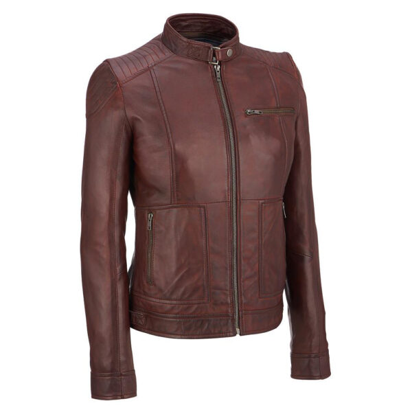 Women's Brown Cafe Racer Slim Fit Leather Jacket