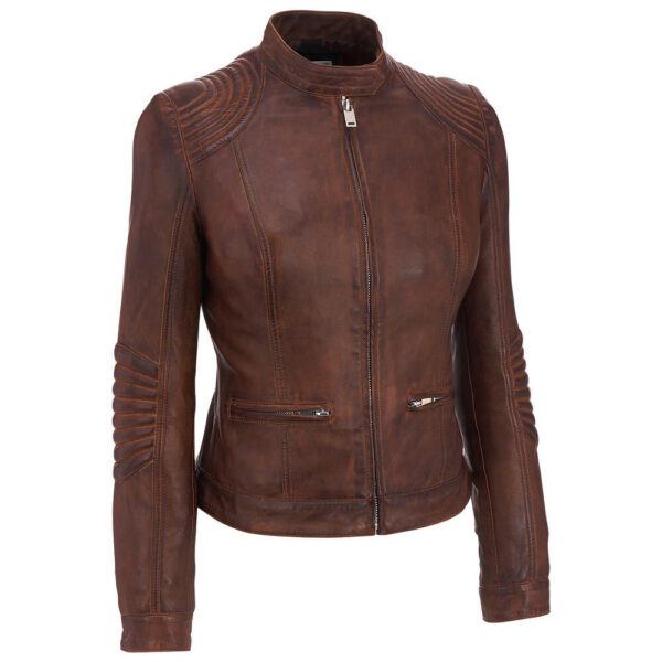 Dodge Women's Cognac Wax Brown Leather Jacket