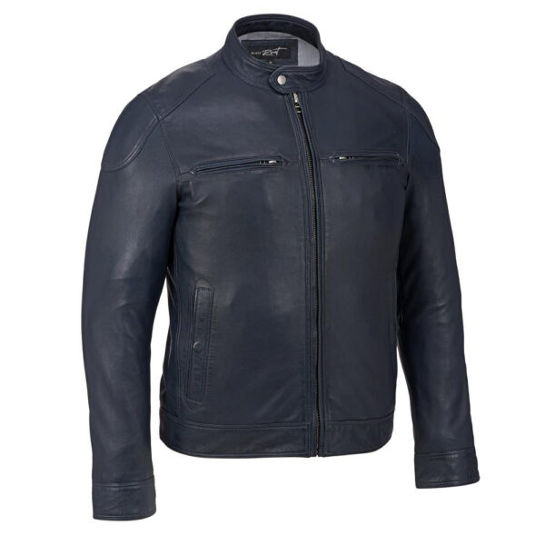 Men's Cafe Racer Distressed Navy Blue Leather Jacket