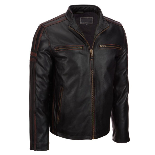 Dark Brown Trucker Leather Jacket Men's