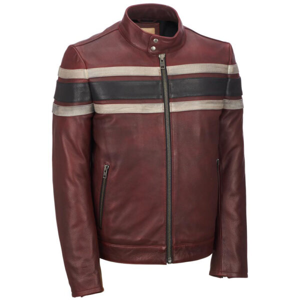 Brown Quilted Cafe Racer Men's Leather Jacket