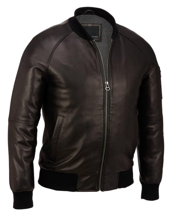 brown leather bomber jacket