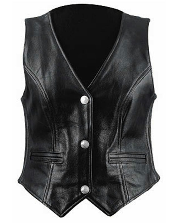 Dorado Black 3 Button Leather Vest