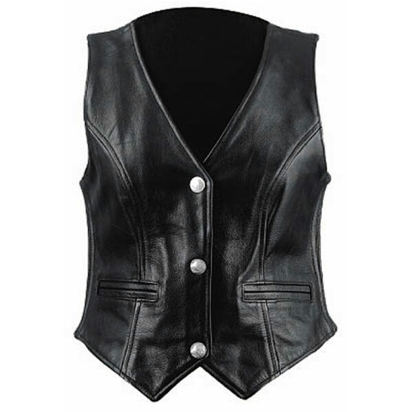 Dorado Black 3 Button Leather Vest