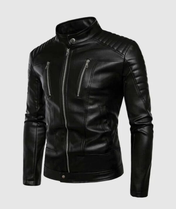 Stand Up Collar Leather Jacket