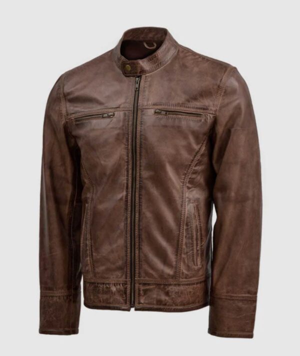 Brown Leather Waxed Jacket