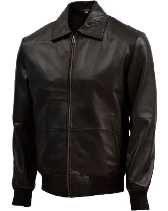 Black Leather Bomber Jacket
