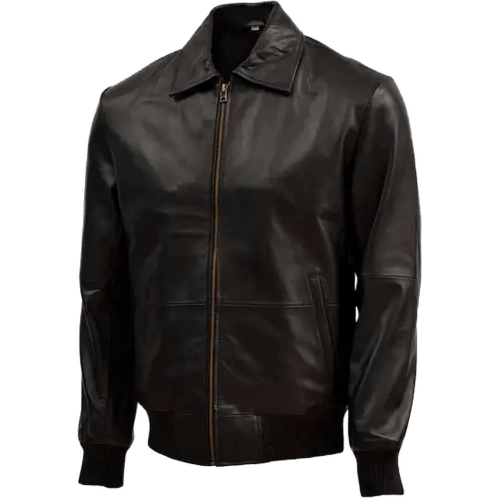 Black Leather Bomber Jacket