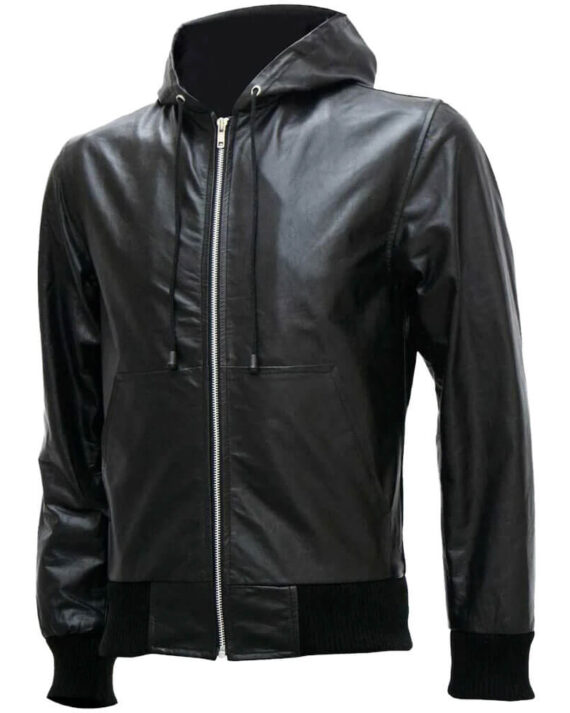 leather jacket with hoodie