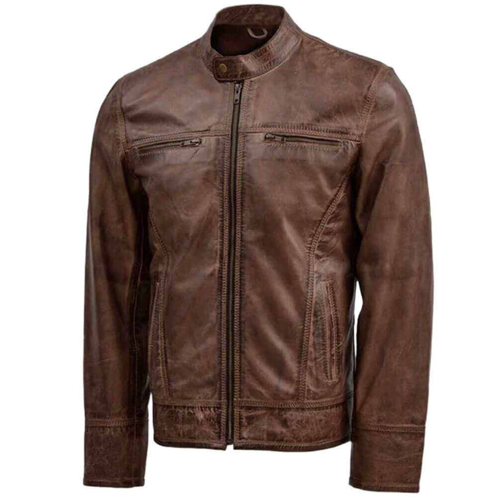 men's leather brown jacket