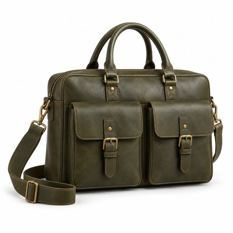Olive Twin Organizer Leather Work Briefcase