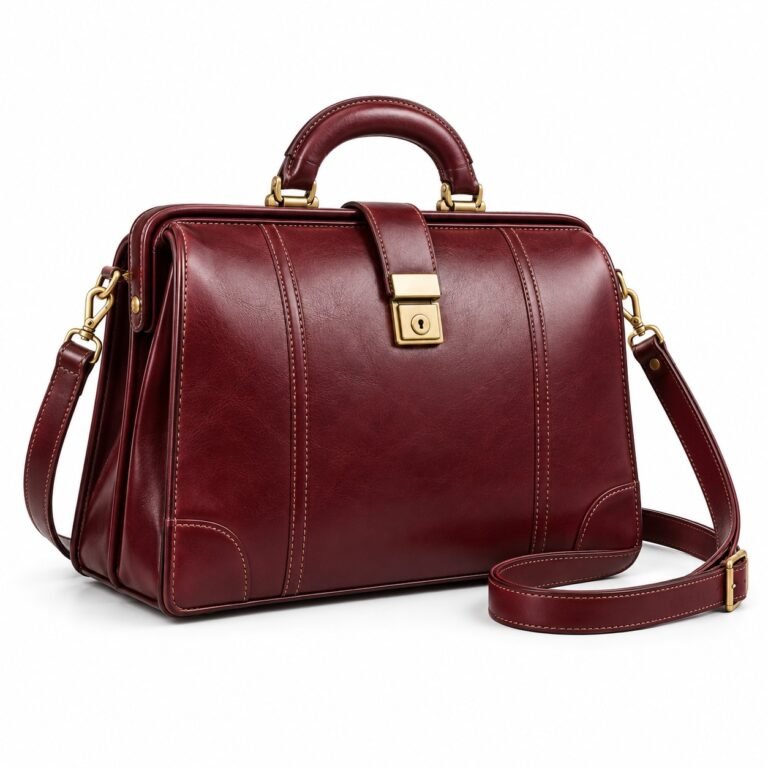 Burgundy Frame Top Leather Briefcase Bag