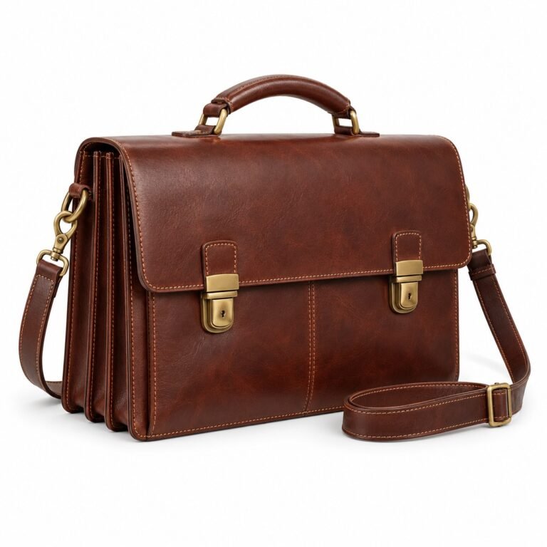 Chocolate Triple Gusset Leather Briefcase Bag