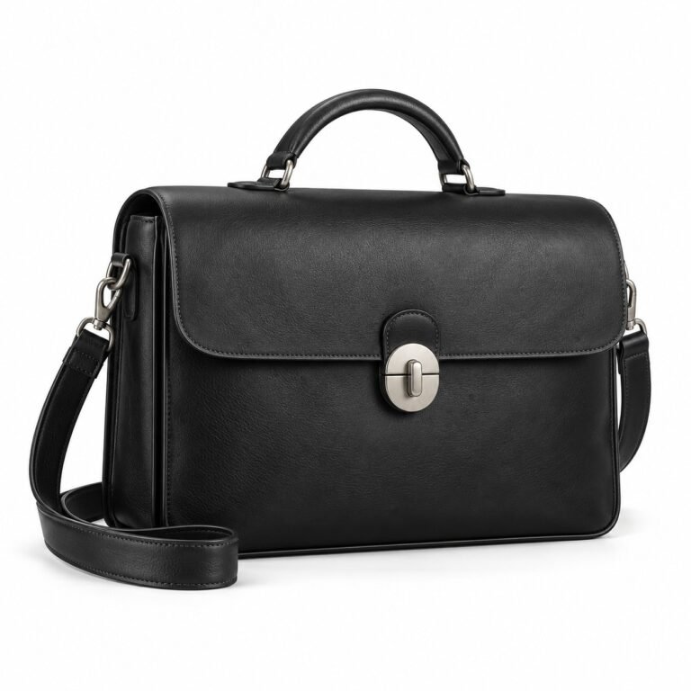 Black Rounded Archive Leather Work Briefcase