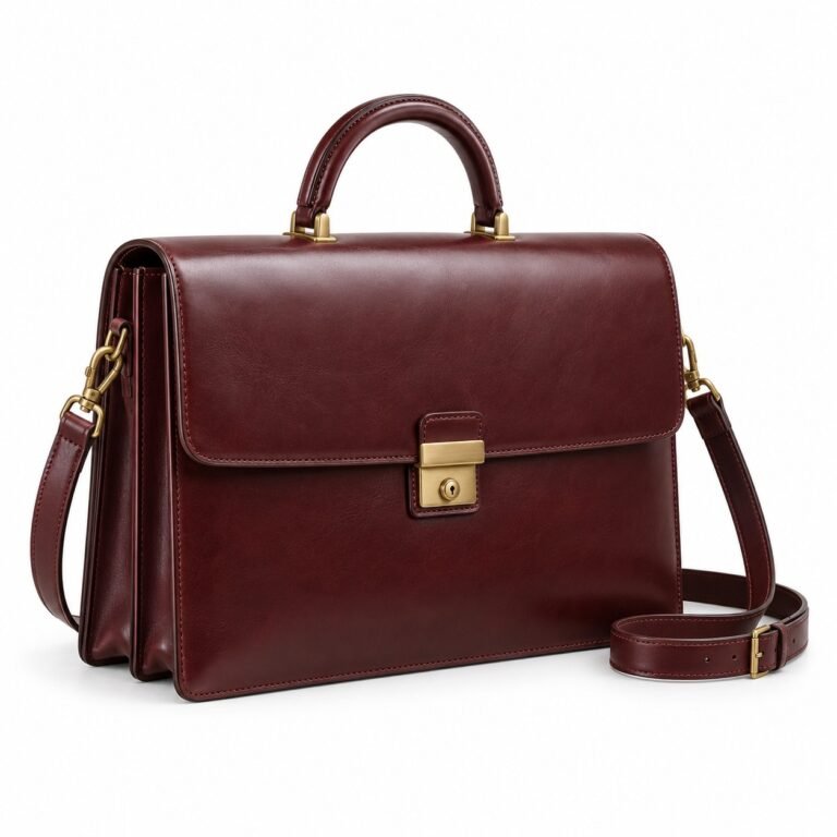 Oxblood Bridge Lock Leather Briefcase Bag