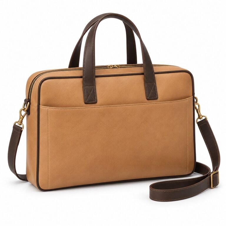 Sand Contrast Edge Leather Laptop Briefcase