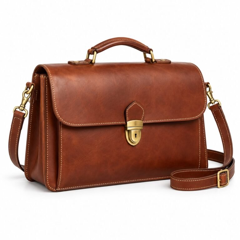 Caramel Schoolhouse Lock Leather Briefcase Bag