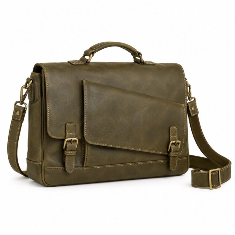 Olive Field Office Leather Laptop Messenger Bag