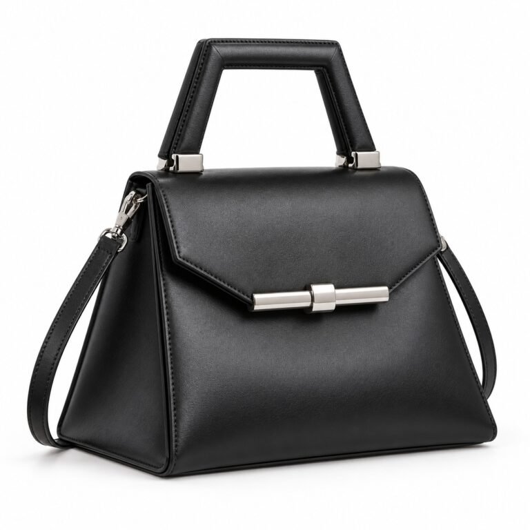 Women's Black Architectural Leather Top Handle Handbag