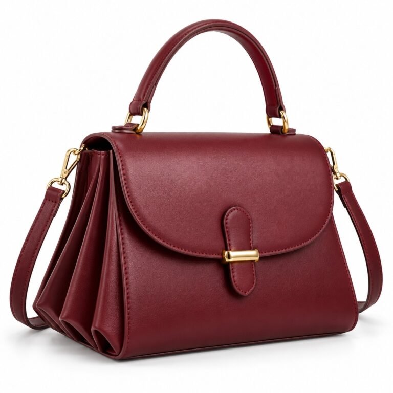 Women's Burgundy Fan Gusset Leather Top Handle Handbag