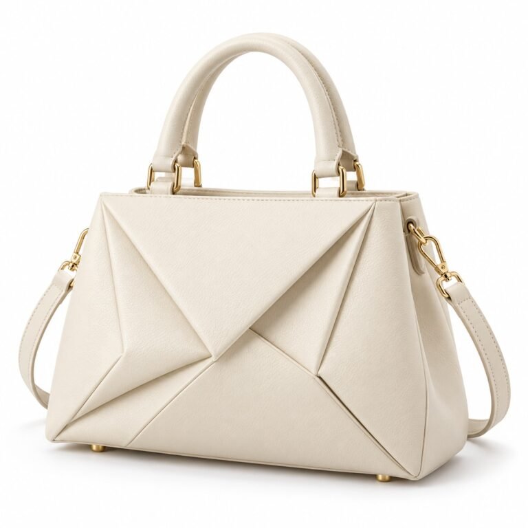 Women's Ivory Origami Leather Top Handle Handbag