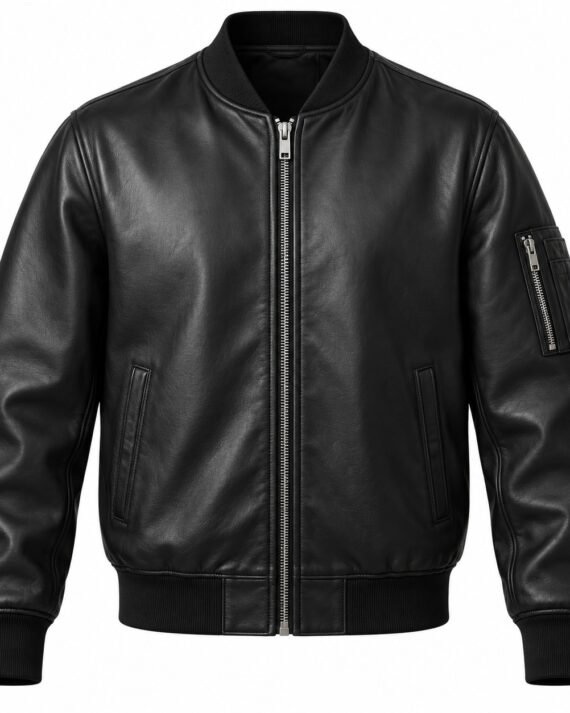 Men's Black Classic MA-1 Leather Bomber Jacket