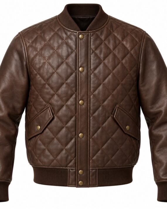Men's Espresso Brown Diamond Quilted Leather Bomber Jacket