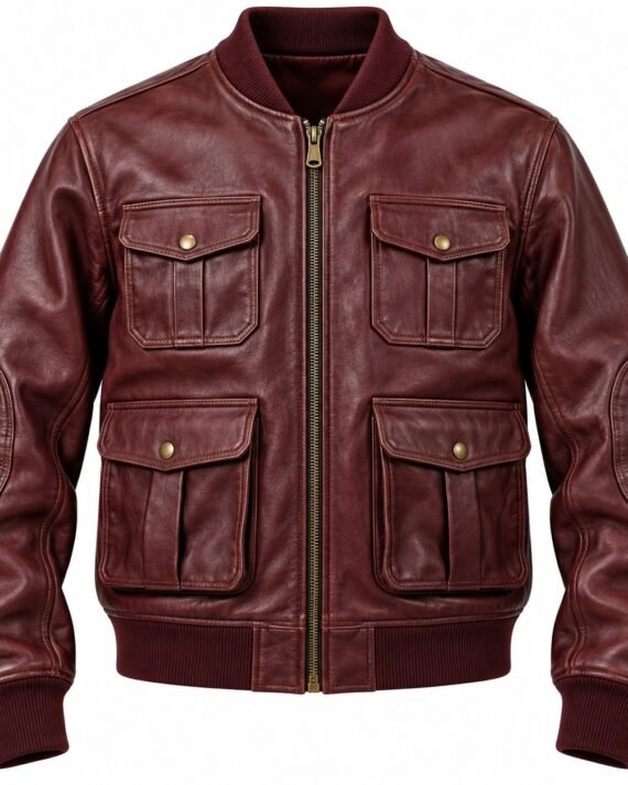 Men's Oxblood Utility Leather Bomber Jacket