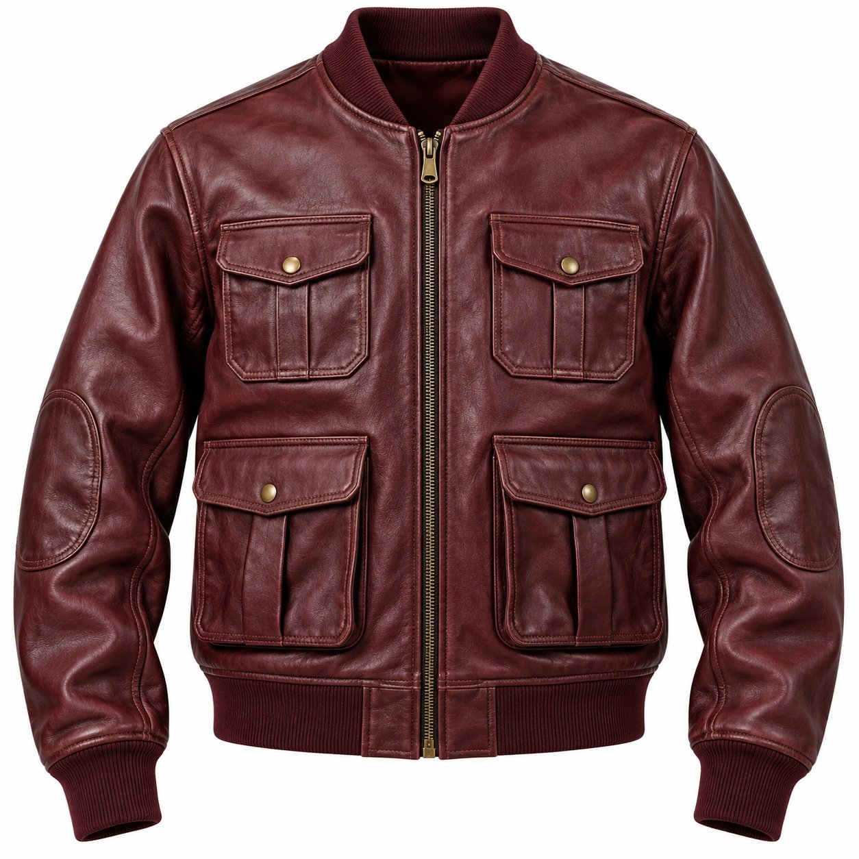 Men's Oxblood Utility Leather Bomber Jacket