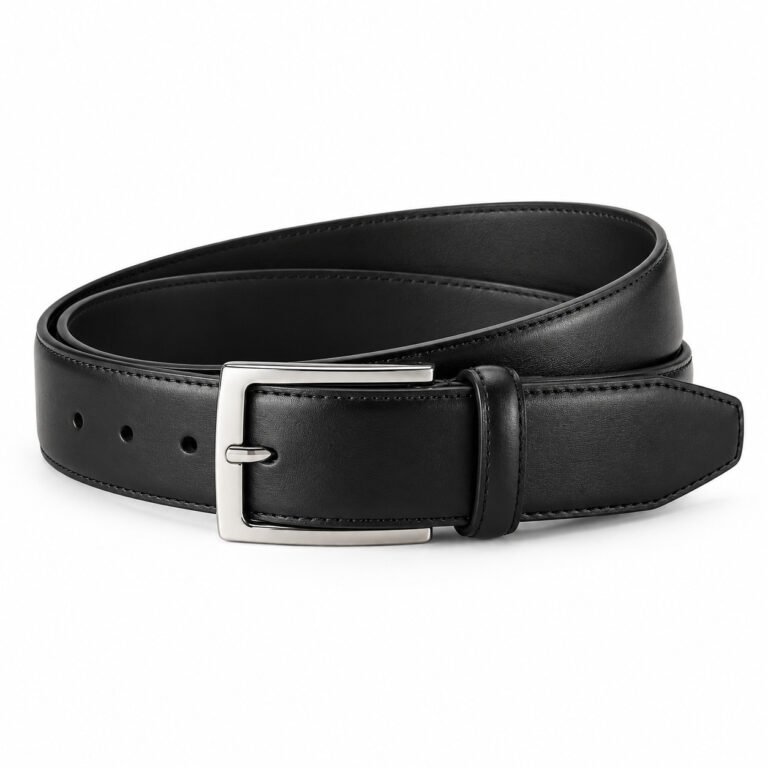 Black Leather Belt - Classic Square Buckle