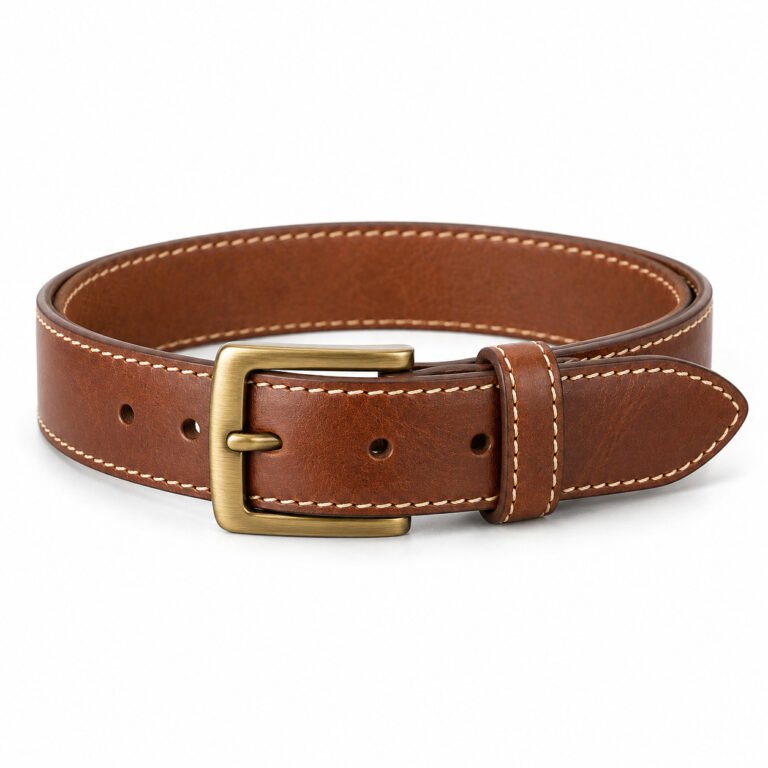 Brown Leather Belt - Contrast Stitch