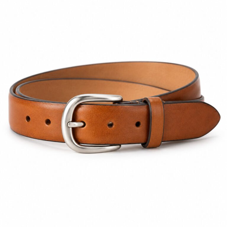 Cognac Leather Belt - Rounded Buckle