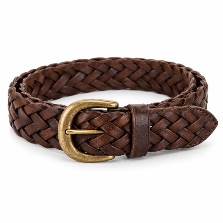 Dark Brown Leather Belt - Braided