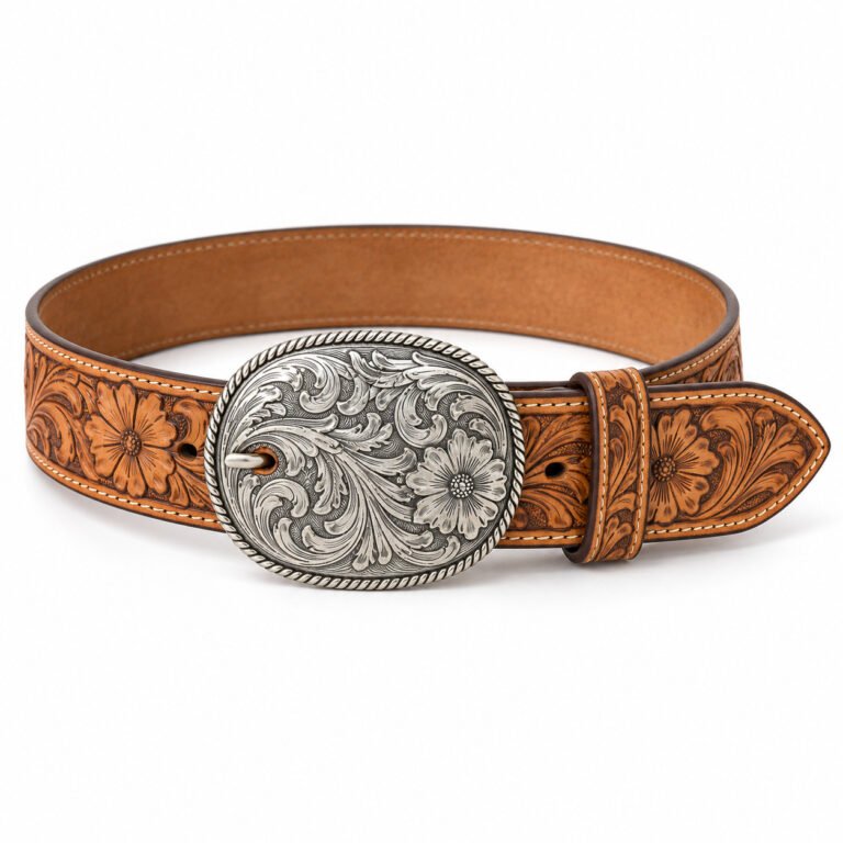 Tan Leather Belt - Western Tooled