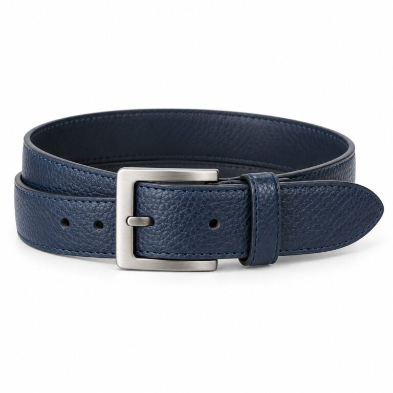 Navy Leather Belt - Pebbled