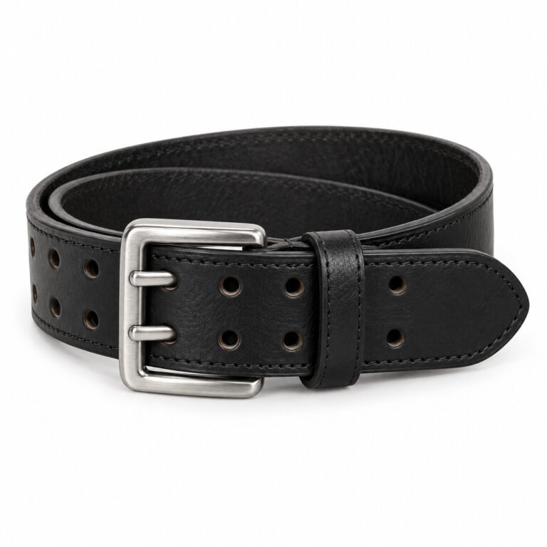 Black Leather Belt - Double Prong