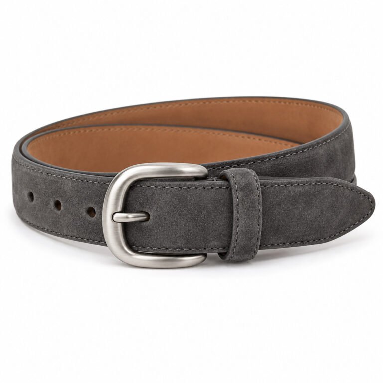 Grey Leather Belt - Suede